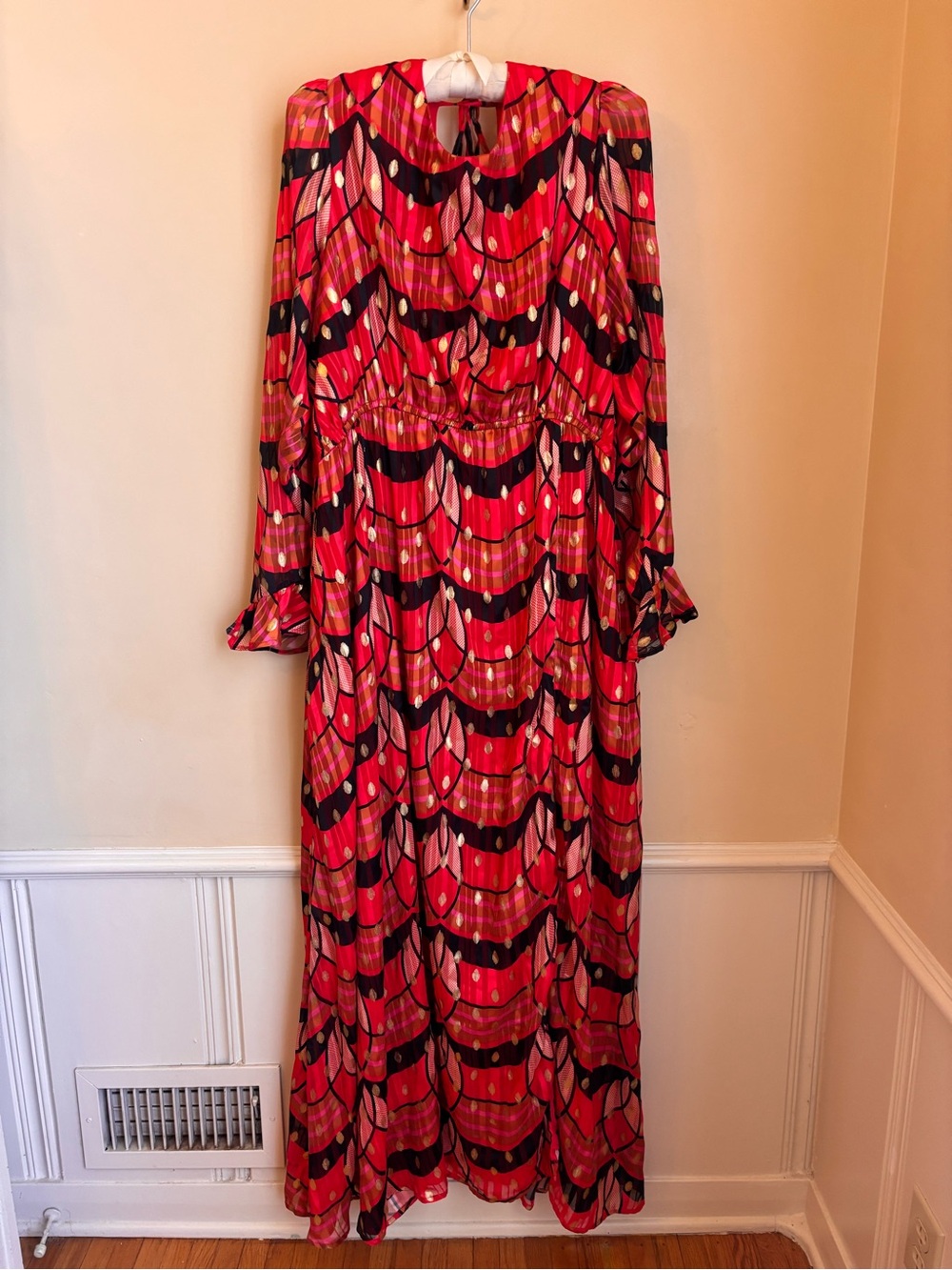 The Odells Women's Long Sleeve Red Patterned Maxi Dress Size 2X